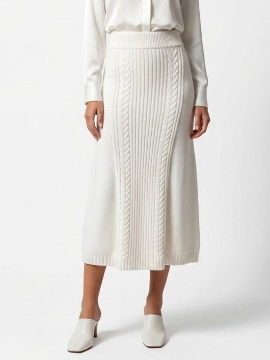 Cyrus Dresses & Skirts - CYRUS Coquette Cable Knit Maxi Skirt Cream Ivory Ribbed Winter Cottagecore XS